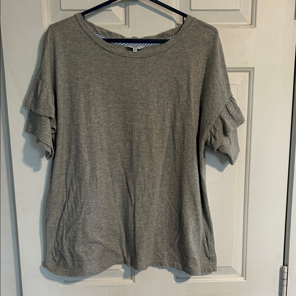 Crown & Ivy Heather Gray Ruffle Sleeve Tee